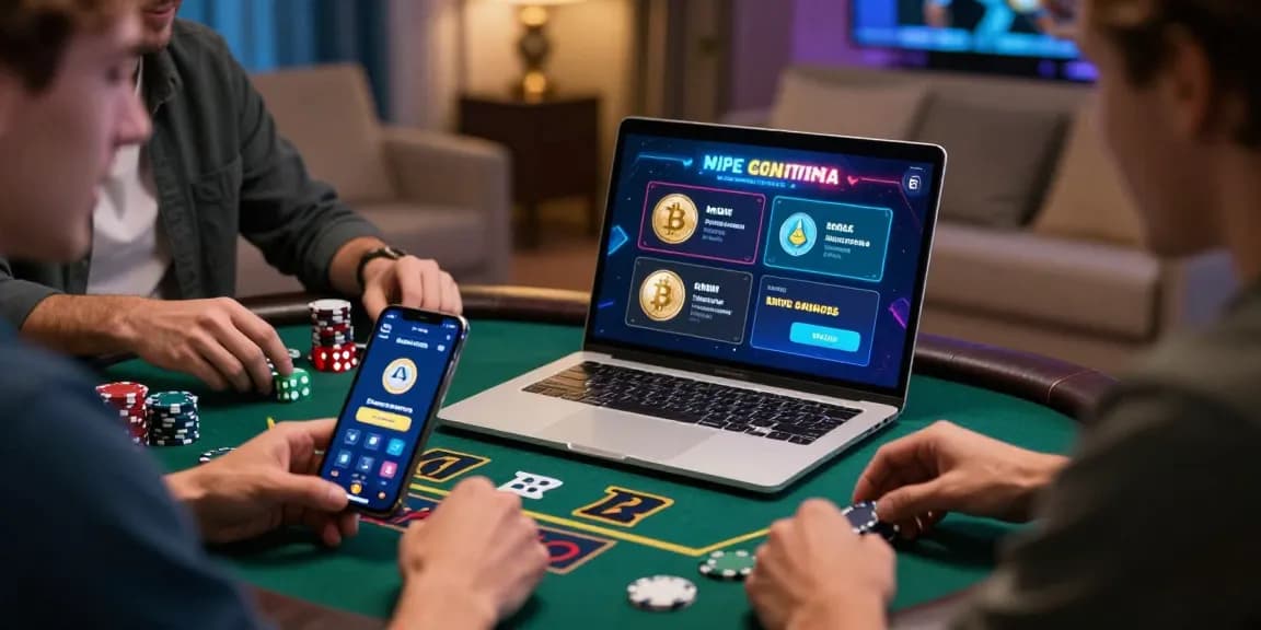 Joueurs sur un casino crypto avec retrait instantané, captivés par leurs gains en ligne.