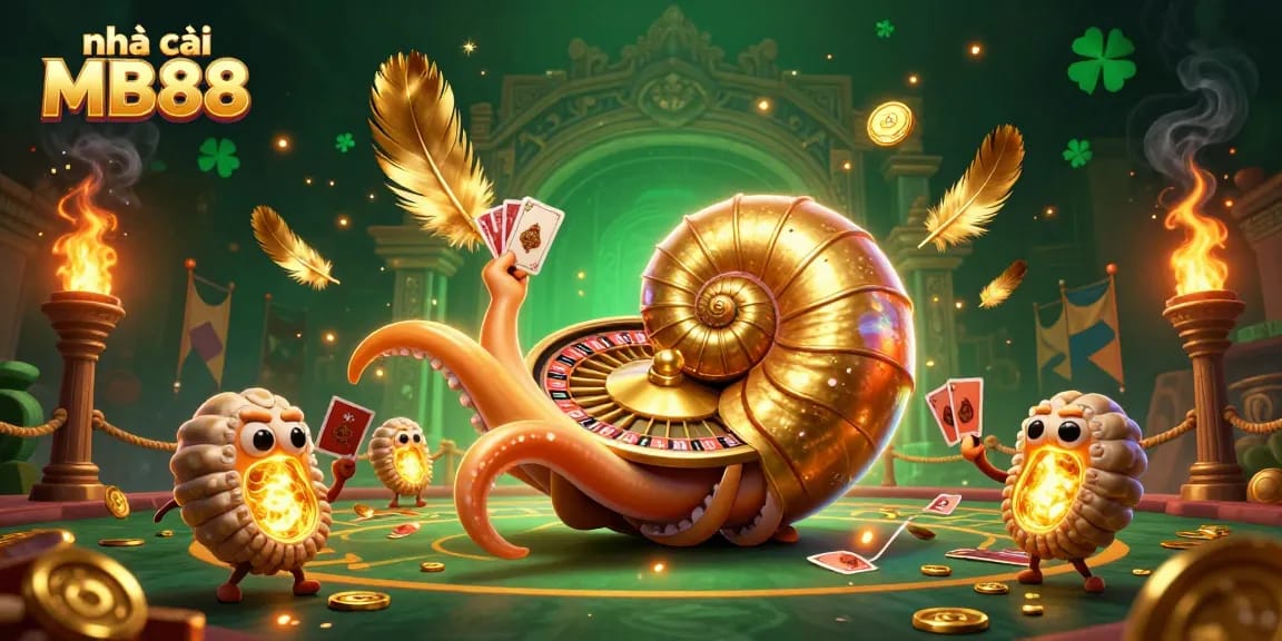 Experience thrilling games at nhà cái MB88 with a vibrant scene showcasing a giant nautilus and golden roulette.
