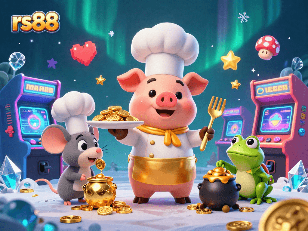 Engage in exciting gaming at rs88 with a vibrant 3D illustration showcasing casino delights and vibrant characters.