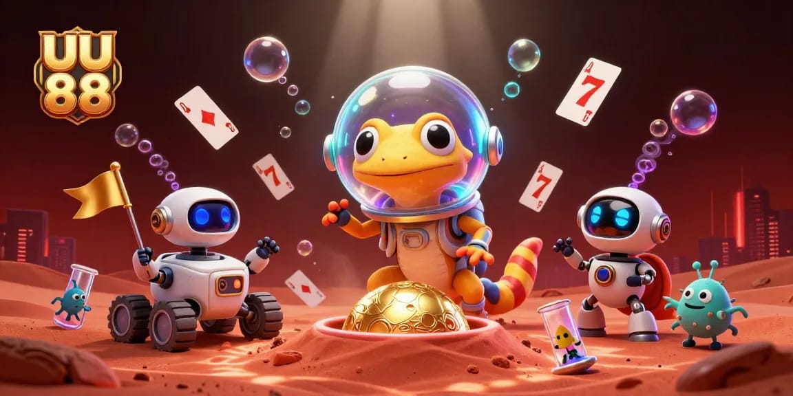 Engage with the exciting world of uu 88 as the Martian gecko discovers a golden casino filled with slot reels and fun.