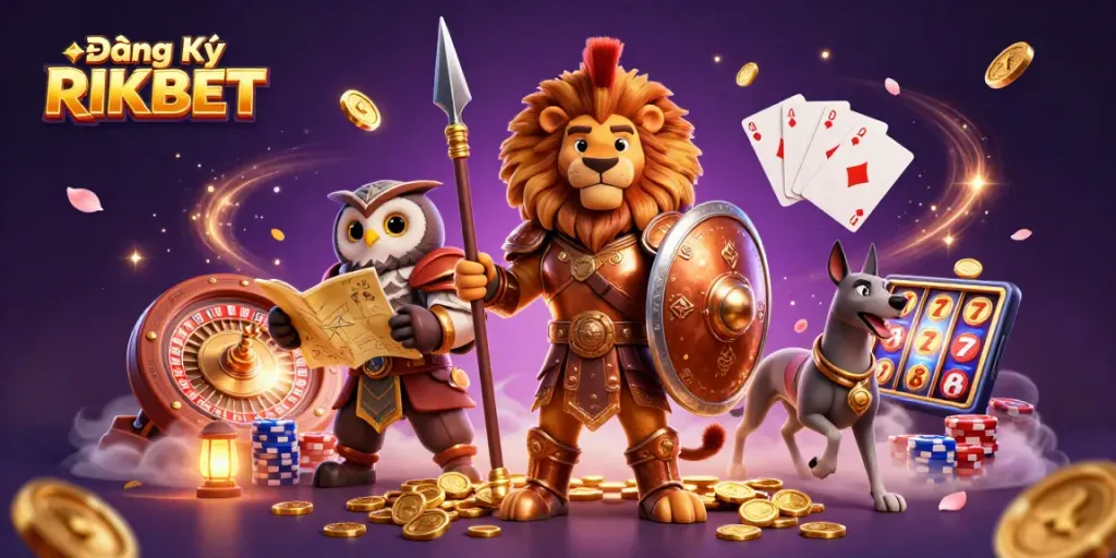 Engage in thrilling gameplay at Đăng Ký RIKBET and discover exciting casino options with vibrant animated elements.