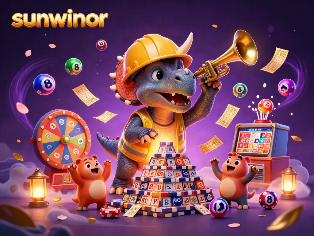 Experience the excitement at sunwinor with colorful lottery elements and dynamic casino characters.
