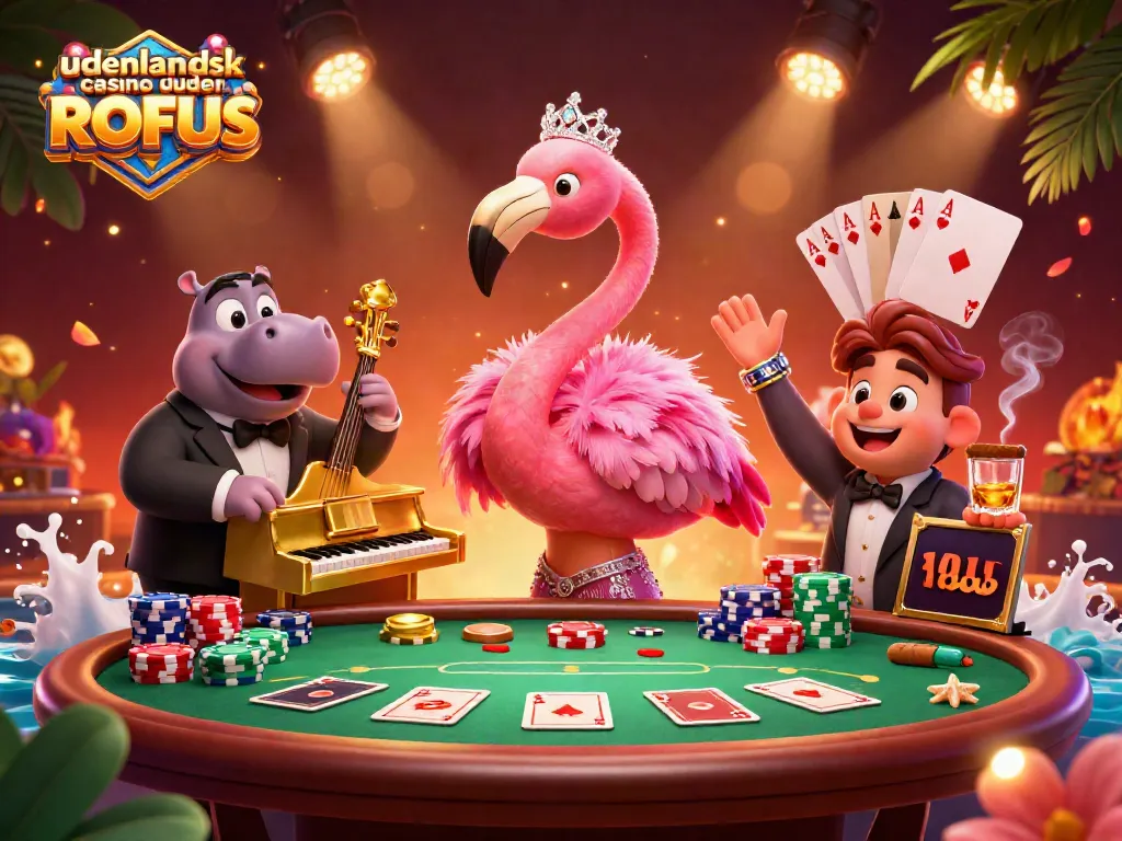 Spin and win at udenlandsk casino uden ROFUS with vibrant casino characters and colorful game elements.