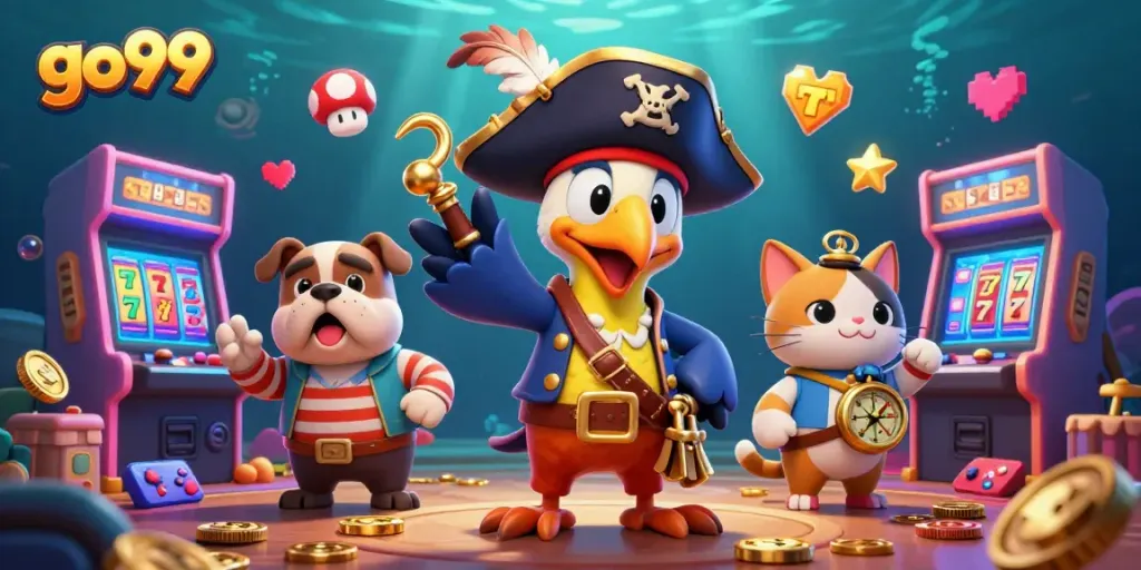 Experience the thrill of go99's dynamic gaming scene with exciting pirates and casino elements.