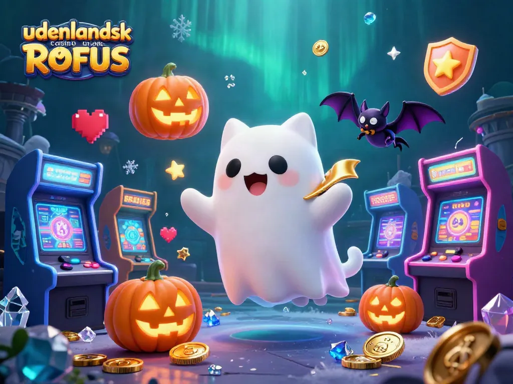 Engage with the fun of udenlandsk casino uden ROFUS featuring a ghost cat exploring a vibrant haunted casino scene.
