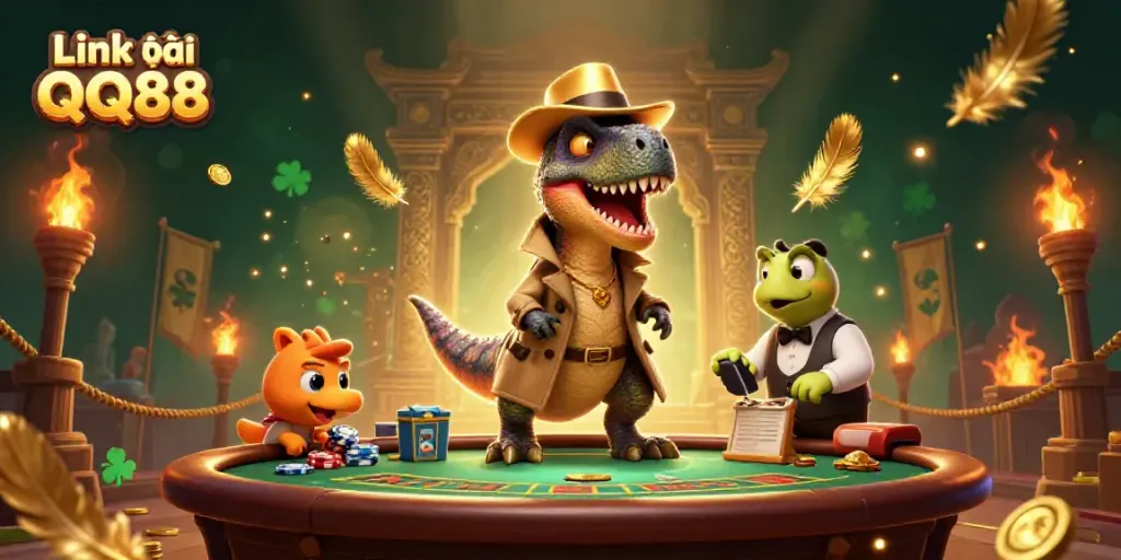 Experience thrilling action at QQ88's gaming tables with vibrant characters and dynamic elements.