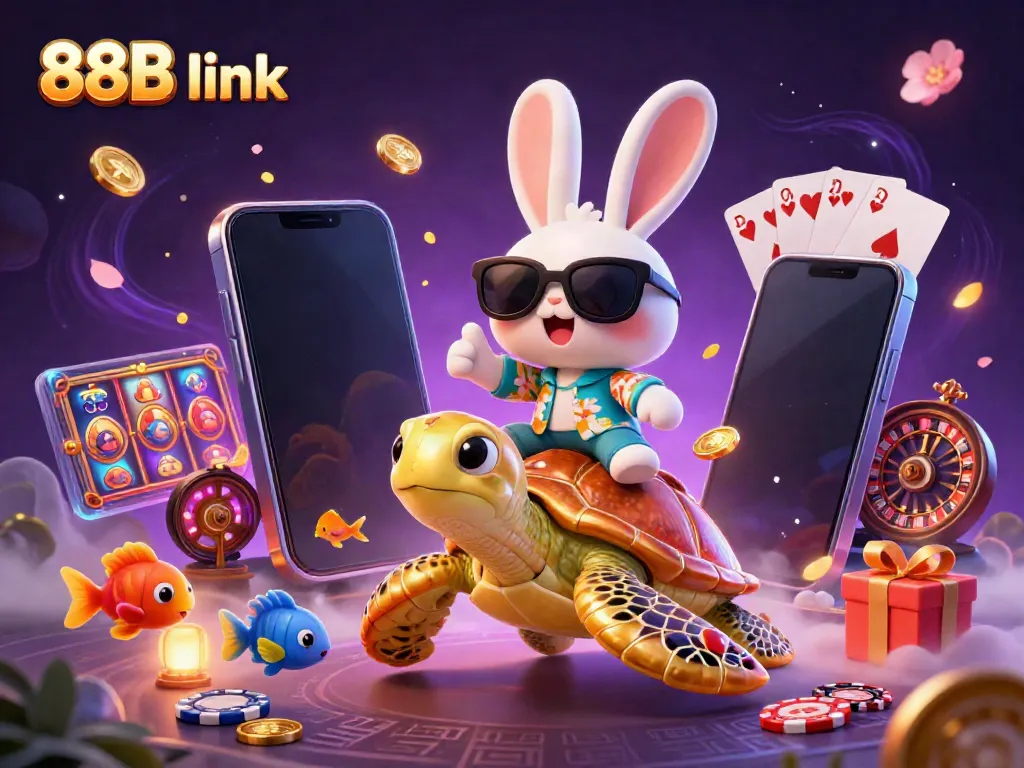 Experience the thrill of gambling with the vibrant 88B link scene featuring a lucky rabbit and a golden turtle!