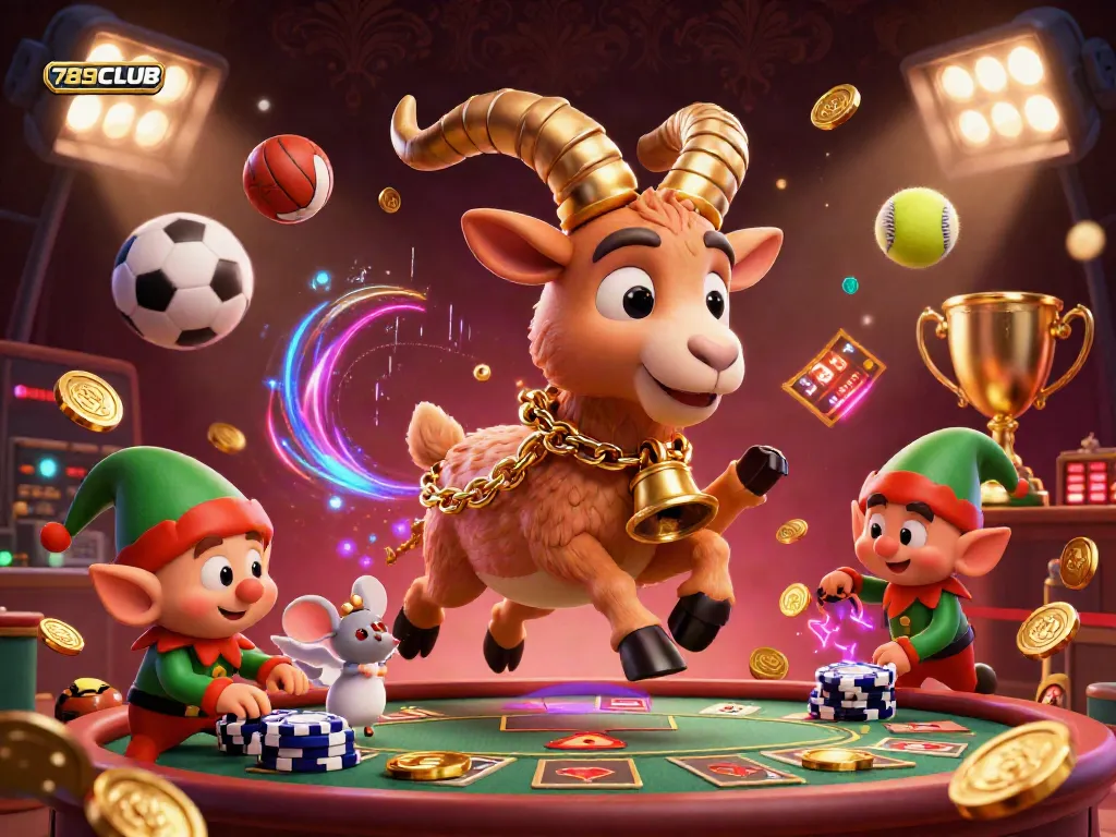 Experience the thrill at 789CLUB with a festive Krampus goat in a vibrant casino scene.