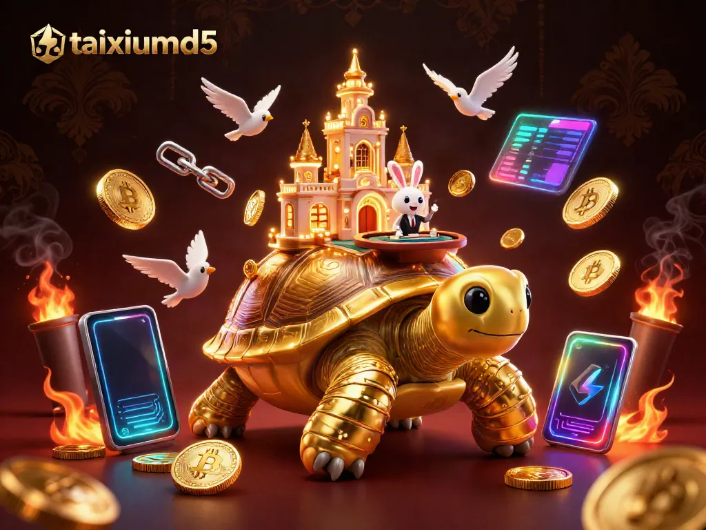 Experience thrilling gameplay at taixiumd5, highlighted by a magical tortoise casino and vibrant gold coins.