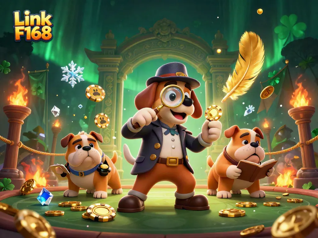 Examine strategies with Link F168, as the detective uncovers hidden casino treasures in a vibrant gaming scene.