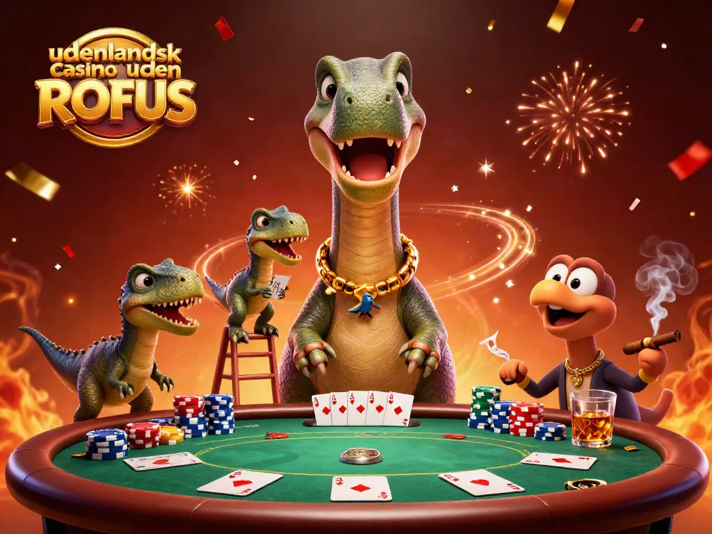 Experience the excitement of udenlandsk casino uden ROFUS with this vibrant poker scene featuring a giant brontosaurus.