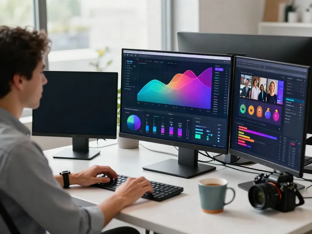 Marketing professional analyzing social media metrics to buy views effectively