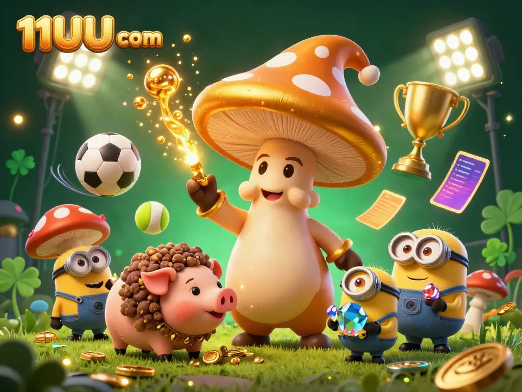 Join the excitement at 11UU com with a festive sports betting illustration, showcasing gold magic and dynamic action.