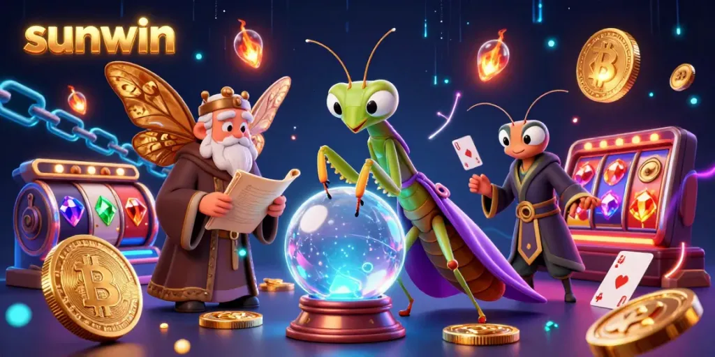 Engage with fortune-telling in the sunwin casino, where vibrant slot reels and crypto elements create a magical experience.