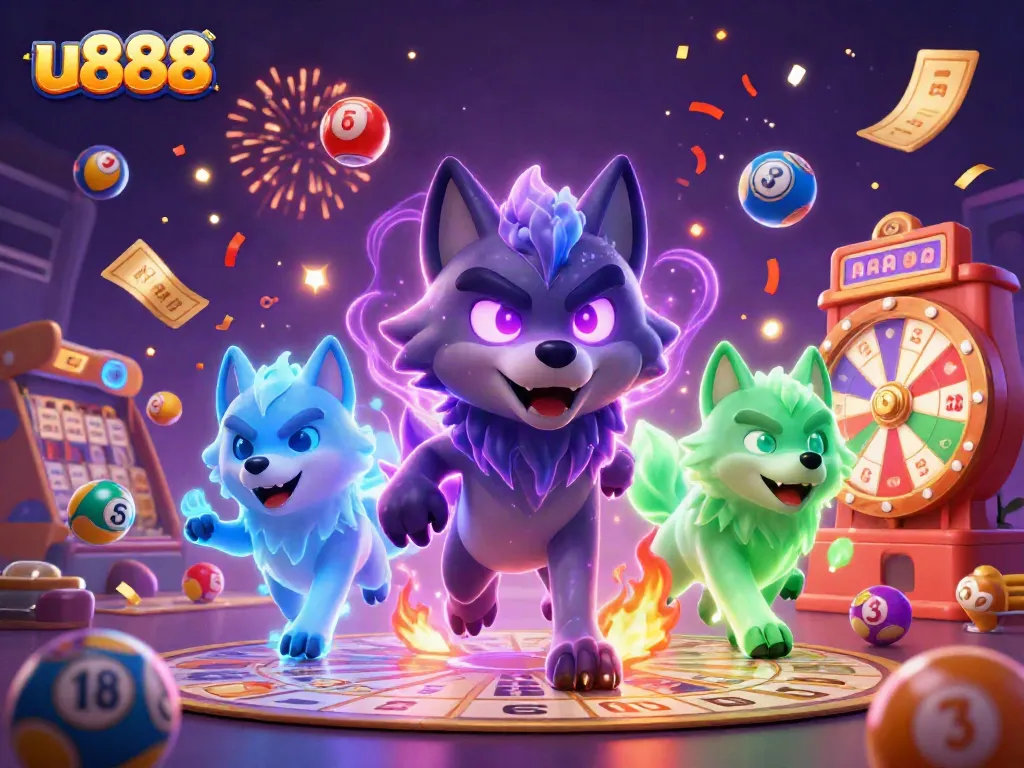 Win big with u888's vibrant lottery and casino action featuring dynamic characters and colorful elements.