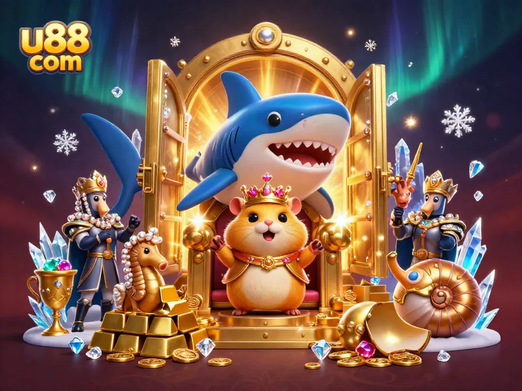 Experience thrilling wins at u88 com with a golden hamster king reigning over a treasure-filled casino.