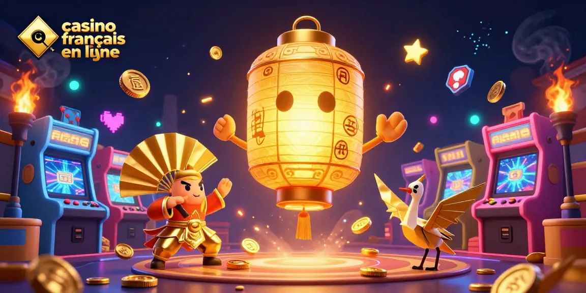 Jouer au casino français en ligne avec un esprit géant doré et des éléments de jeu vibrants.