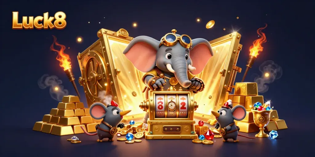 Experience the excitement of Luck8 with steampunk elements and dazzling casino visuals.