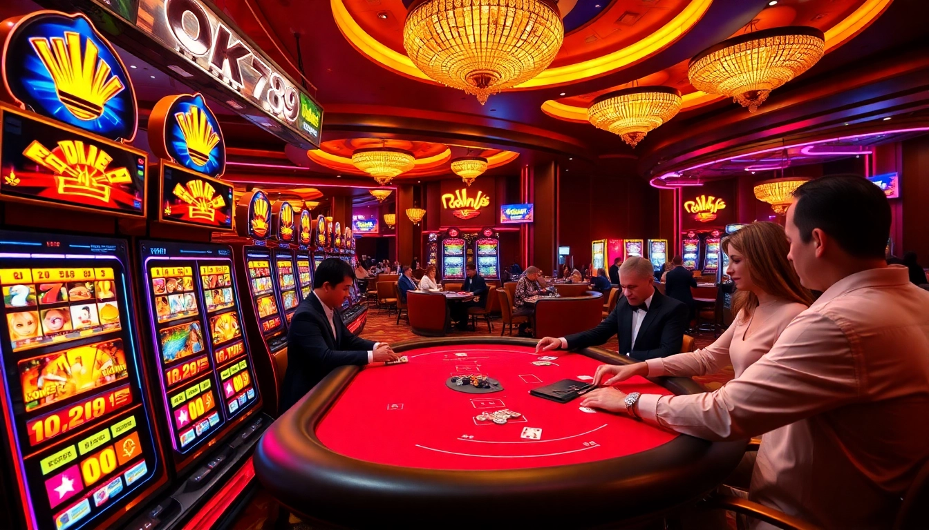 Experience the allure of OK789 with thrilling slot machines and poker action in a vibrant casino.