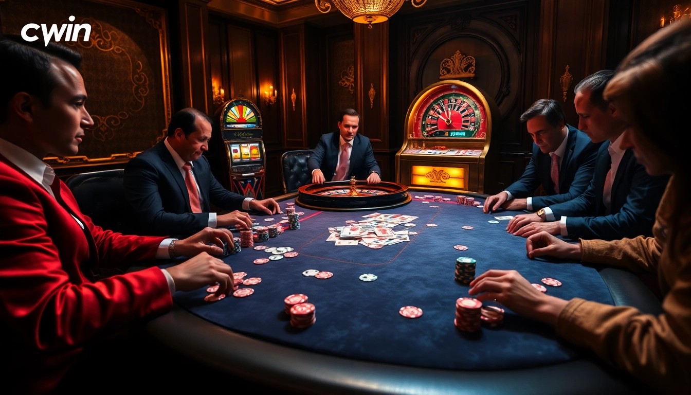 Engage in thrilling casino action with cwin at a high-stakes poker game in luxury.