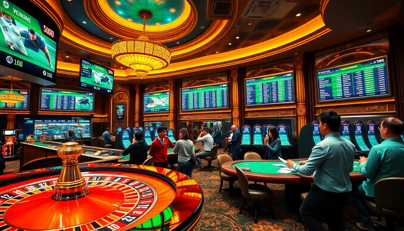 Betting options showcasing tỷ lệ kèo in a vibrant casino atmosphere with excited gamblers.