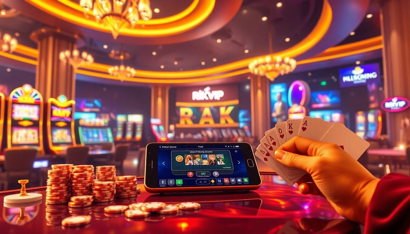 Rikvip online gambling scene with exciting casino games and luxurious ambiance.