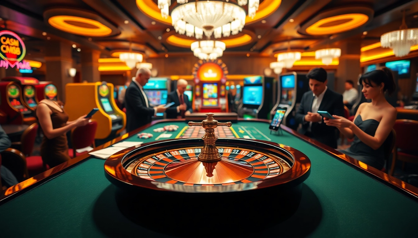 Thrilling roulette game at CM88 with players placing bets in a vibrant casino scene.