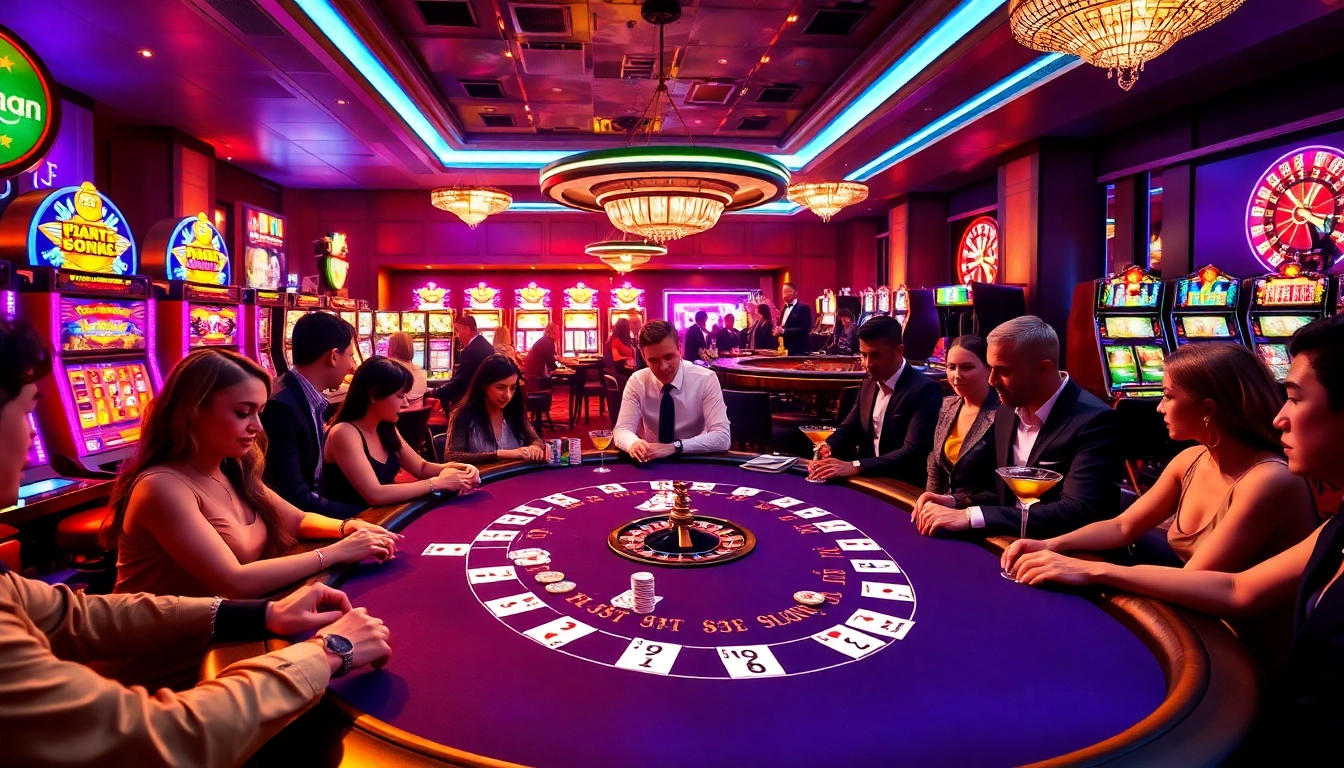 Players enjoying a round of blackjack at a vibrant casino, emphasizing the excitement of https://b52club.forum/.