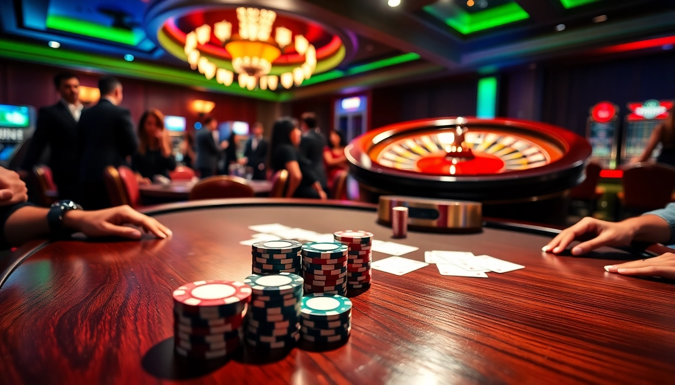 Players enjoying poker at 789BET, highlighting excitement and luxury in a vibrant casino atmosphere.