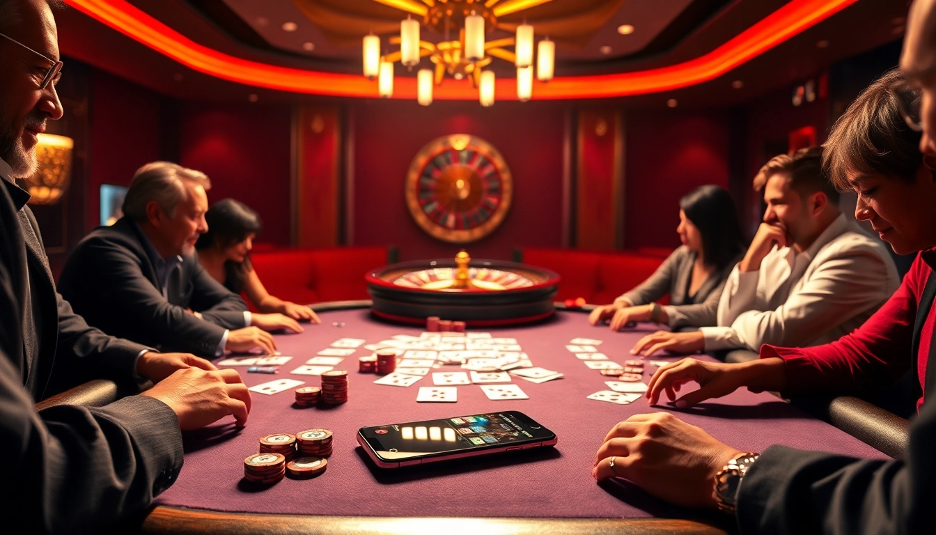 Players enjoying a poker game at a casino table accompanied by an S8 smartphone for strategic gameplay.