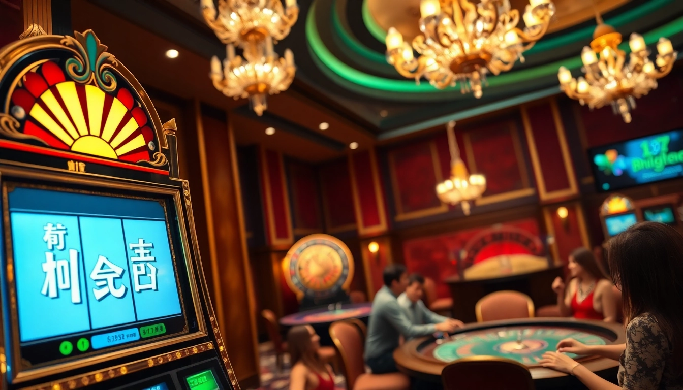 Experience the excitement of nổ hũ with vibrant slot machines and casino ambience.