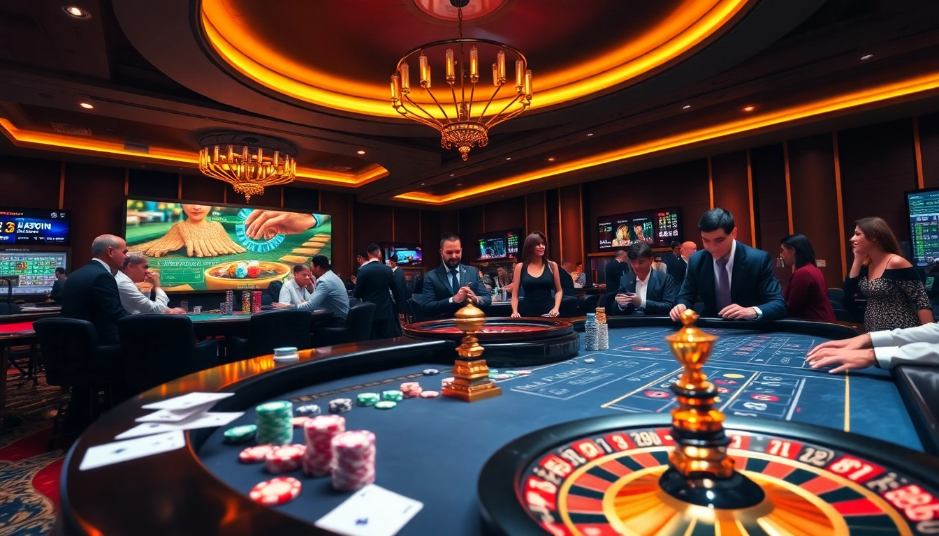 Engaging KKWIN casino scene featuring vibrant poker games and roulette.
