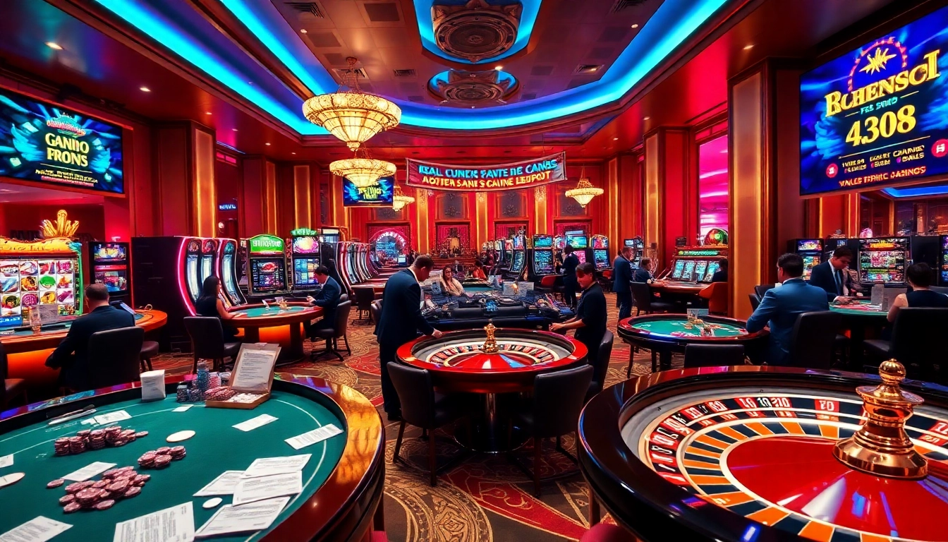 Playing in a casino avec bonus sans depot, featuring lively games and exciting promotions for gamblers.