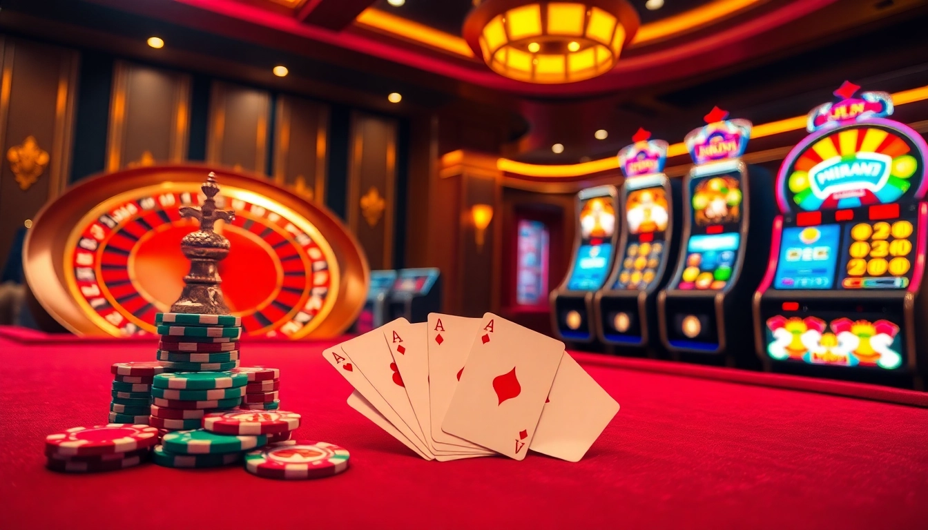 Engaging gaming setup at Nhà Cái HM88 featuring roulette and poker elements for a thrilling experience.