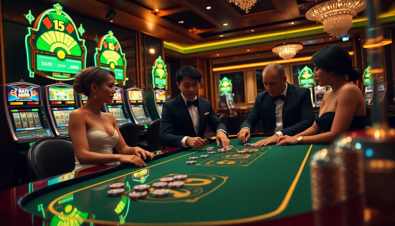 Vivez l'excitation des casinos crypto avec des joueurs s'adonnant à une table de jeu luxueuse.