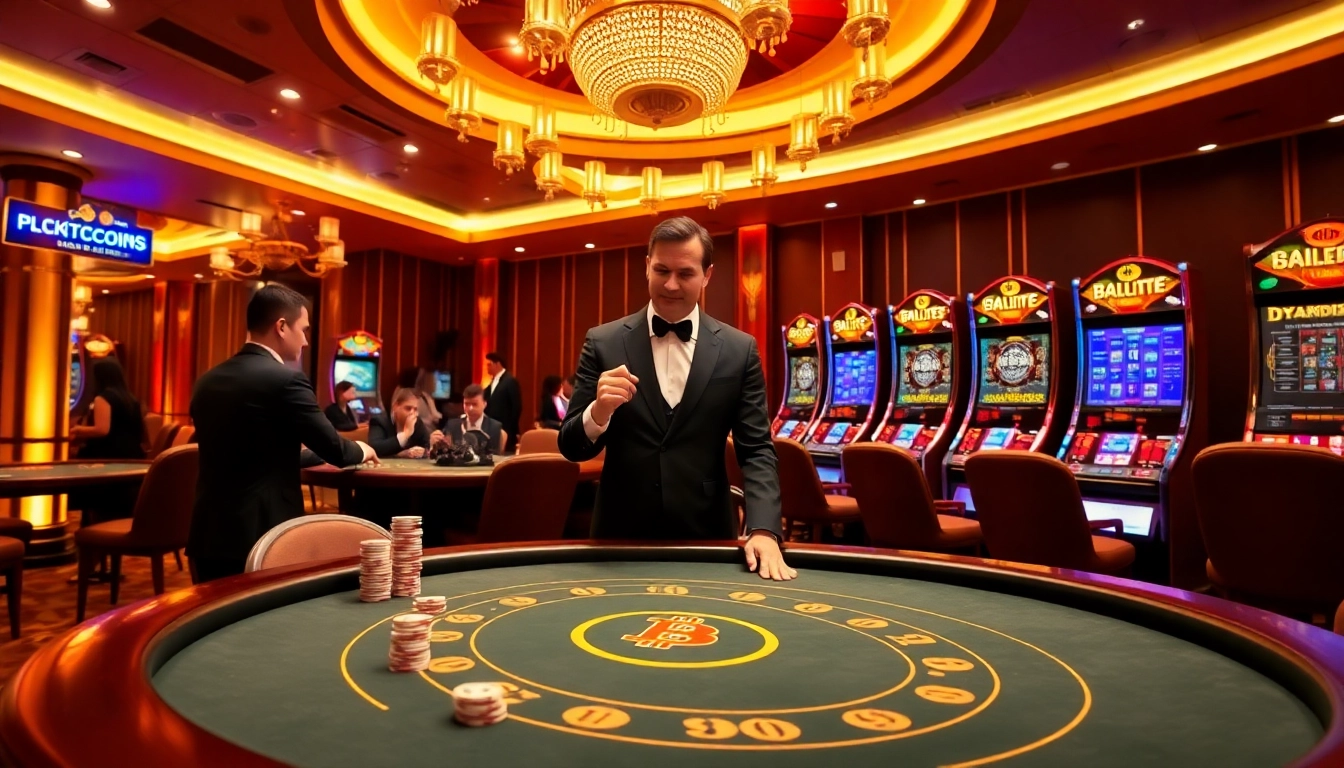 Players at Bitcoin casinos enthusiastically engage with luxurious gambling elements.
