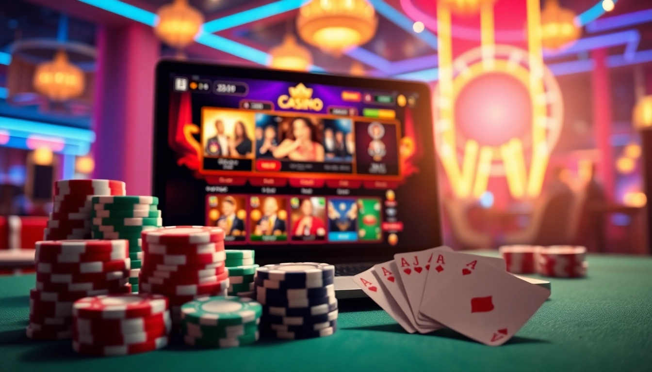 Jouer à une expérience immersive de casino en ligne avec des cartes et des jetons colorés.