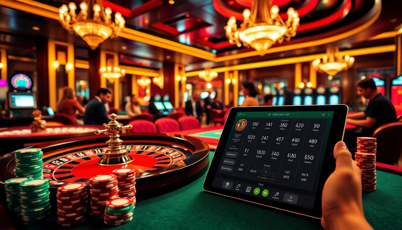 An engaging casino scene with players at a roulette wheel reflecting the excitement of https://f1682.email/ live gambling.