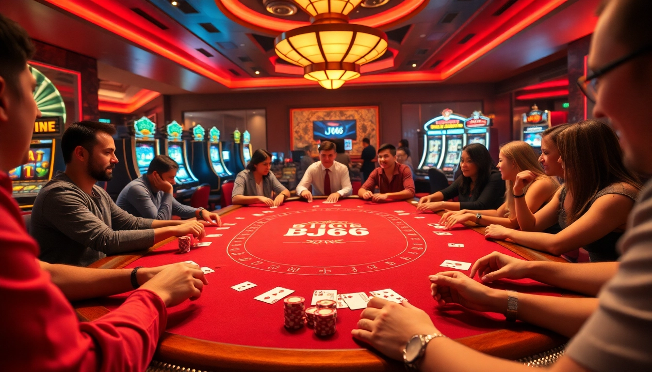 Experience the excitement of BJ66 today with players engaged in thrilling casino games and vibrant table action.
