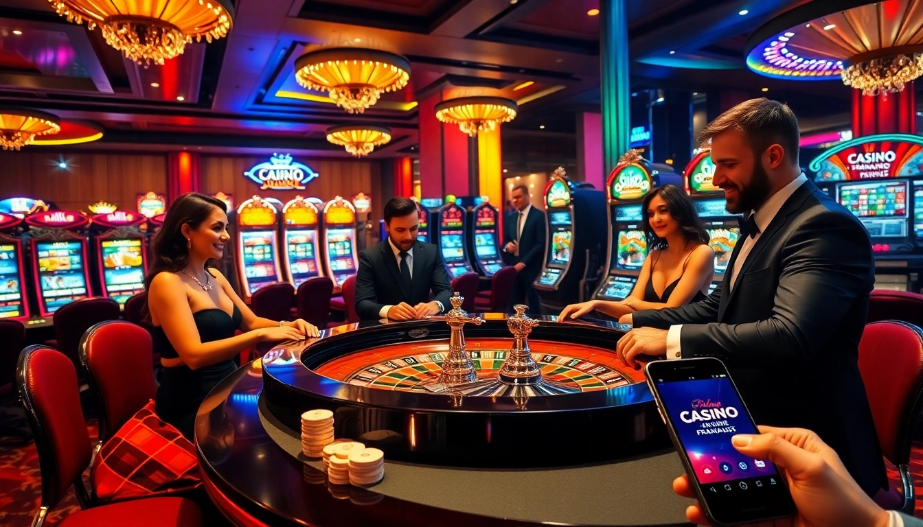 Players enjoying table games and slots at a casino en ligne Français with luxury and excitement.