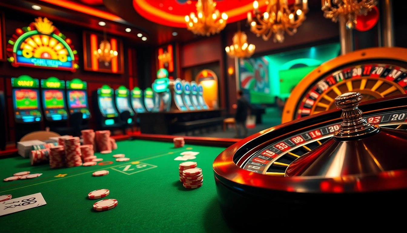 Engage in thrilling gaming activities at XX88's luxurious casino tables with vibrant poker and slot machines.