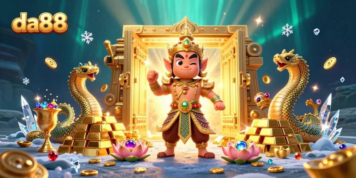 Experience thrilling gameplay at da88 with cartoon guardians and treasures filling the scene.