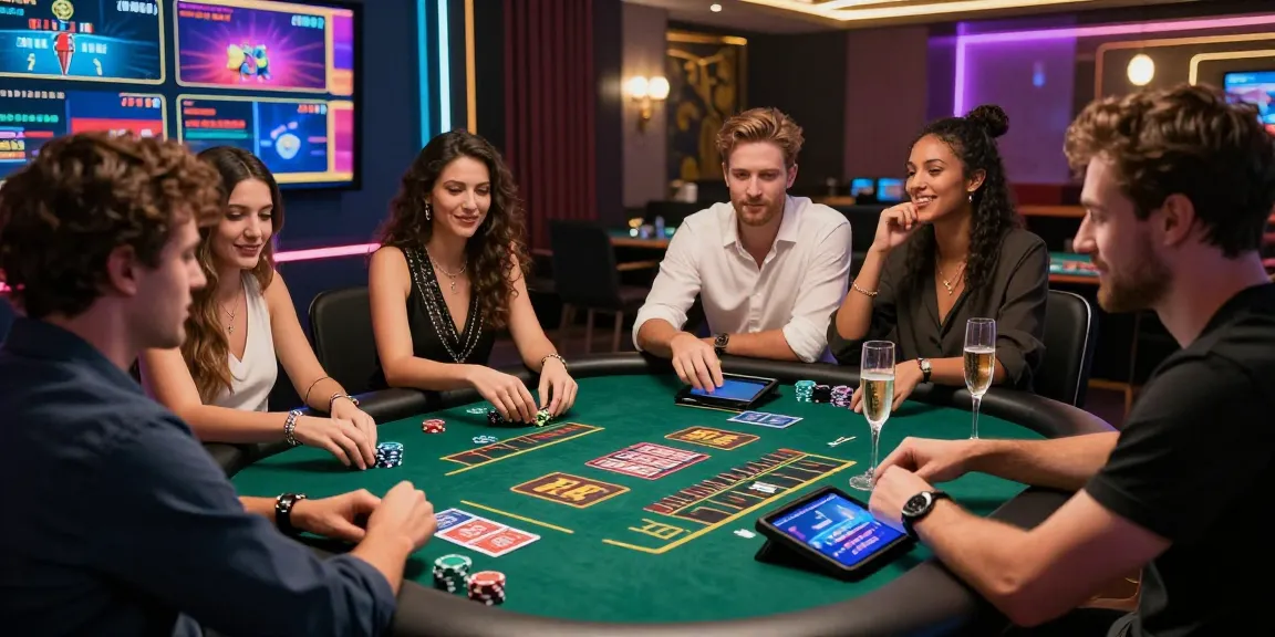 Scène de casino en ligne avec des amis jouant à des jeux de table.