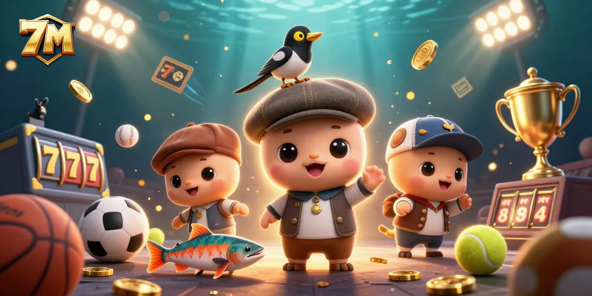 Engaging 7M experience showcasing a vibrant sports betting scene with playful characters and dynamic elements.