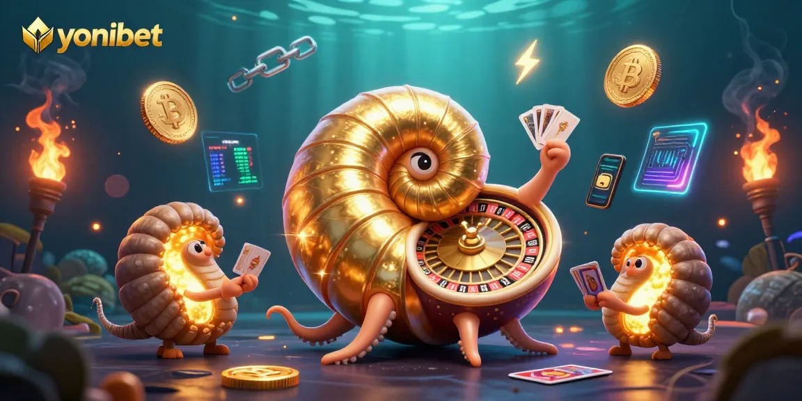 Experience yonibet through this vibrant 3D cartoon illustration featuring a giant nautilus roulette wheel