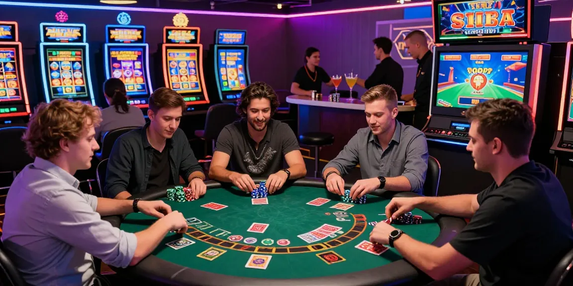 Scène de casino en ligne dynamique avec des joueurs profitant de jeux de table et de machines à sous, capturant l'excitation du jeu.