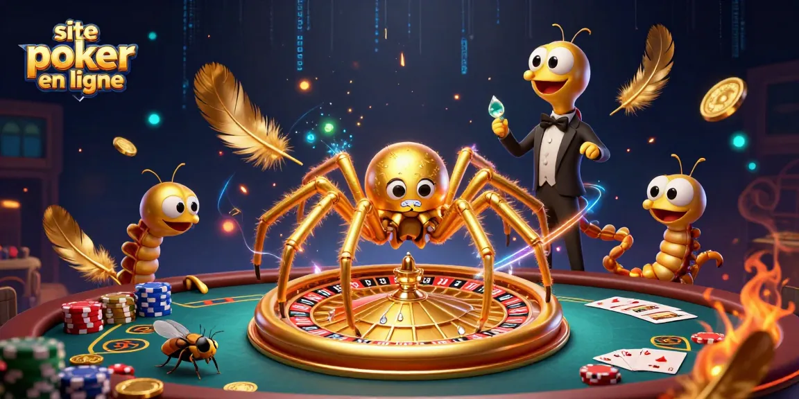 Jouer sur un site poker en ligne avec une araignée dorée et un croupier centipède.
