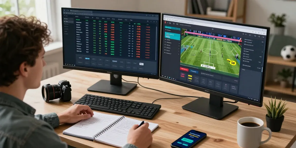 Parieur concentré utilisant un bookmaker sans limite de mise sur des écrans modernes avec des cotes live.