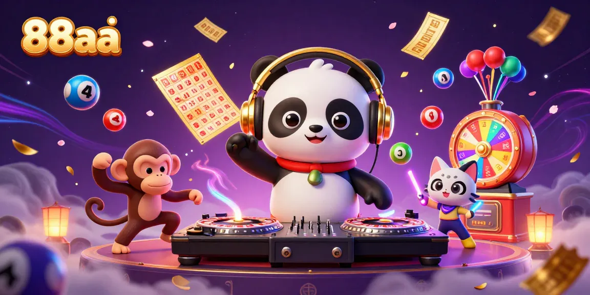 Experience thrilling casino action with 88aa as the DJ panda spins, while the monkey breakdances amid colorful game elements.