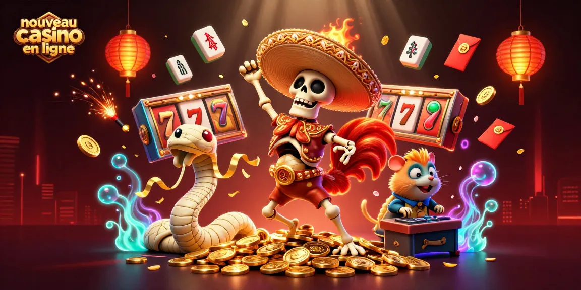 Action dans un nouveau casino en ligne avec un rooster mariachi et un DJ hamster sur un fond coloré.